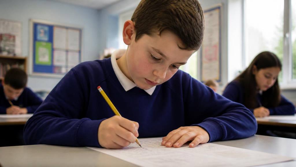 Kent primary school pupils sitting a written assessment in a quiet school hall - Kent Test 2026: dates, registration and calm preparation